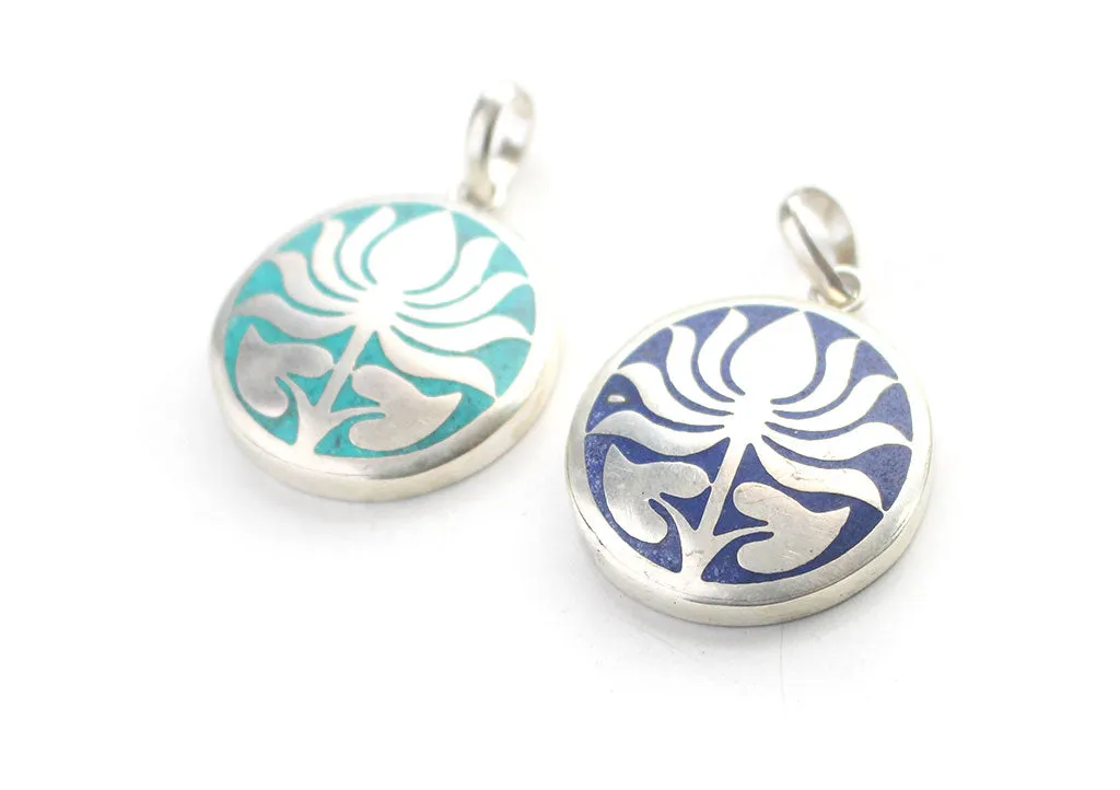 Inlaid Lotus Flower White Metal Pendant