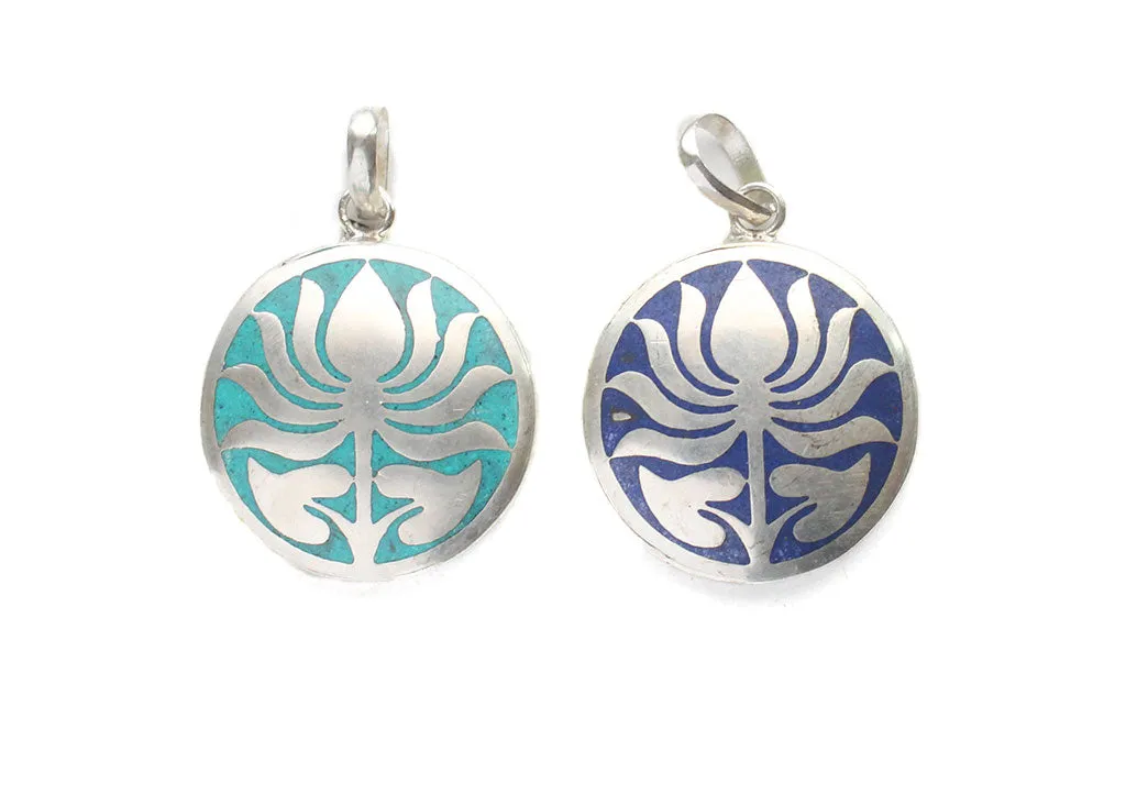 Inlaid Lotus Flower White Metal Pendant