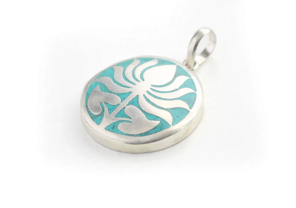 Inlaid Lotus Flower White Metal Pendant