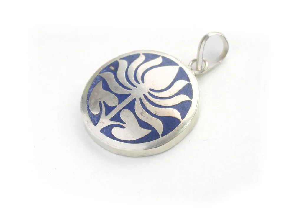 Inlaid Lotus Flower White Metal Pendant