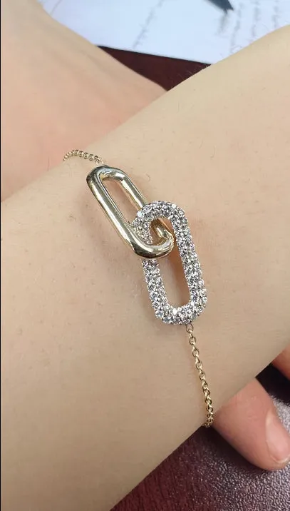 Interlocked Gold Diamond Paperclip Link Bracelet