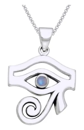 Jewelry Trends Sterling Silver Egyptian Eye of Horus Pendant with Moonstone on 18 Inch Box Chain Necklace