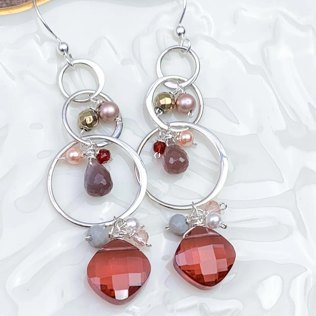 Joyful Gem Cascade Circle Earrings