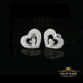 King of Blings- 1.26ct Cubic Zirconia 925 White Sterling Silver Women's Hip Hop Heart Earrings