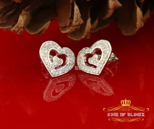 King of Blings- 1.26ct Cubic Zirconia 925 White Sterling Silver Women's Hip Hop Heart Earrings