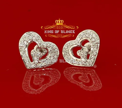 King of Blings- 1.26ct Cubic Zirconia 925 White Sterling Silver Women's Hip Hop Heart Earrings