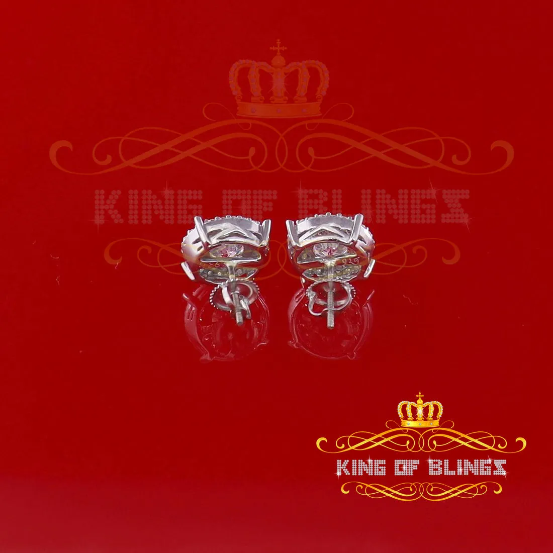 King of Blings- 925 White Sterling Silver 1.07ct Cubic Zirconia Women's Hip Hop Rounds Earrings