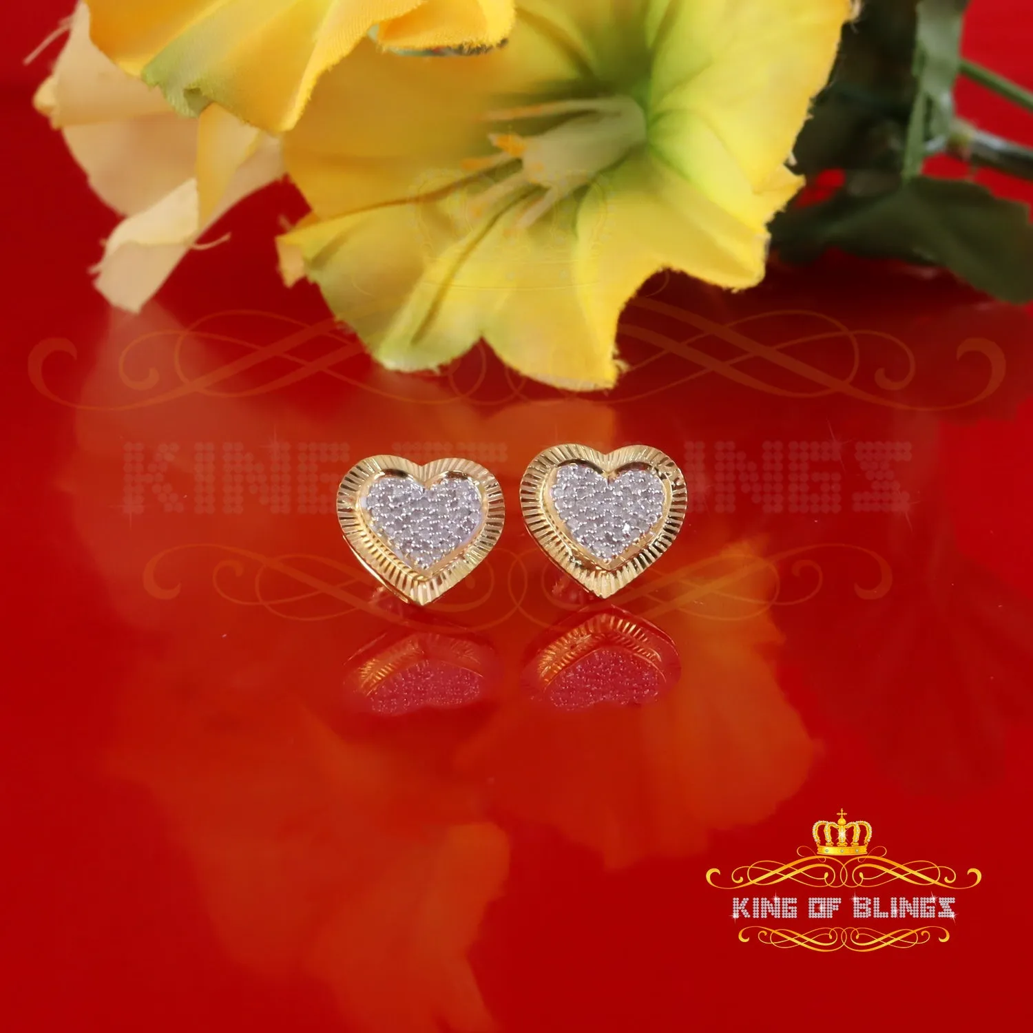 King of Blings-Aretes Para Hombre Heart 925 Yellow Silver 0.33ct Diamond Women's /Men Earrings