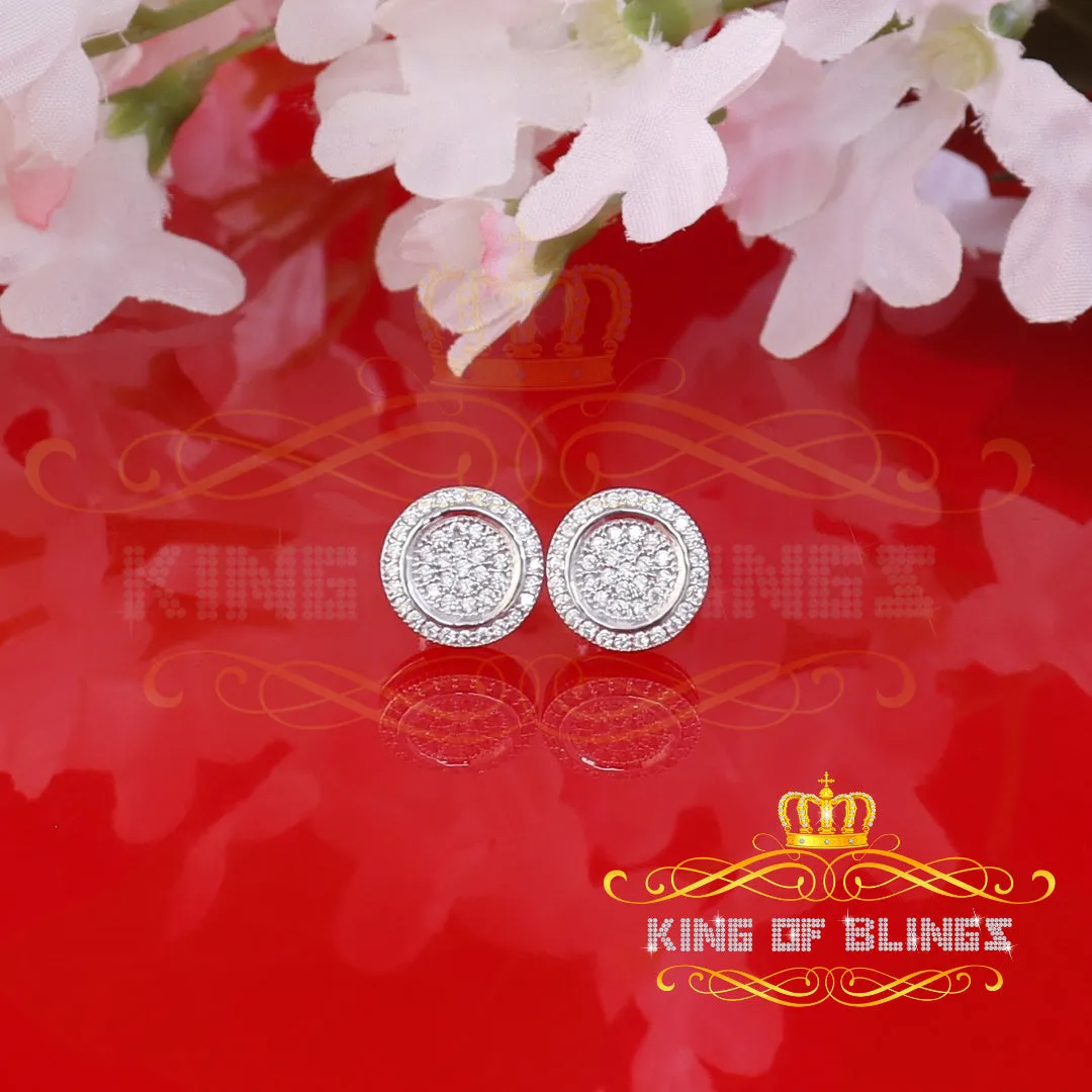 King of Blings- Elegant White 925 Silver Screw Back 0.69ct Cubic Zirconia Round Womens Earrings