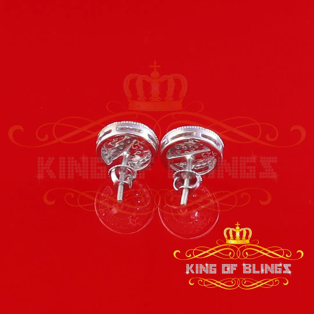 King of Blings- Elegant White 925 Silver Screw Back 0.69ct Cubic Zirconia Round Womens Earrings