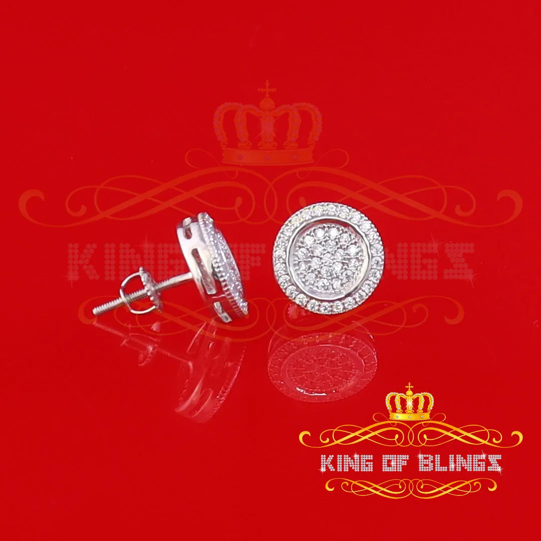 King of Blings- Elegant White 925 Silver Screw Back 0.69ct Cubic Zirconia Round Womens Earrings