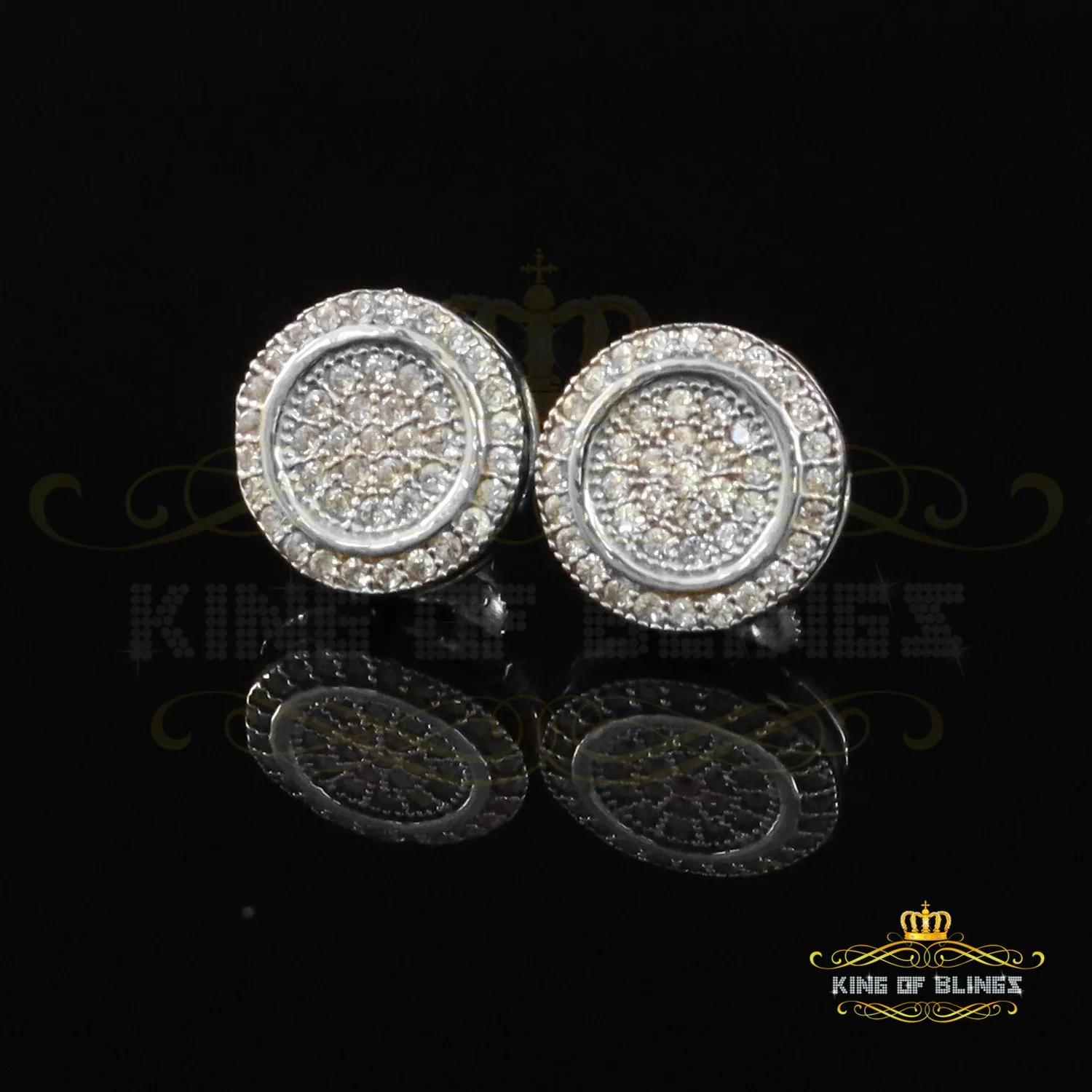 King of Blings- Elegant White 925 Silver Screw Back 0.69ct Cubic Zirconia Round Womens Earrings