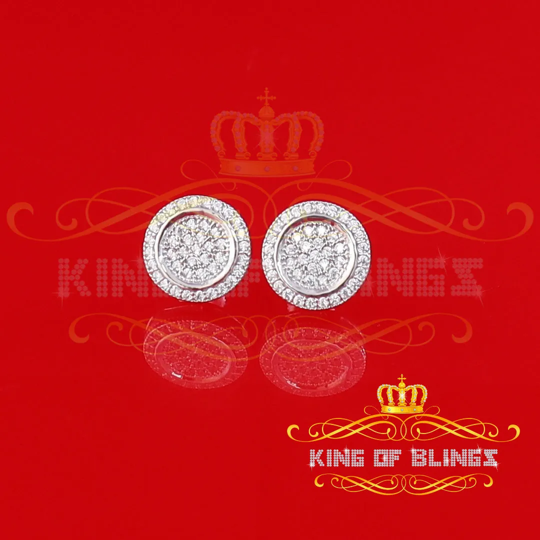 King of Blings- Elegant White 925 Silver Screw Back 0.69ct Cubic Zirconia Round Womens Earrings