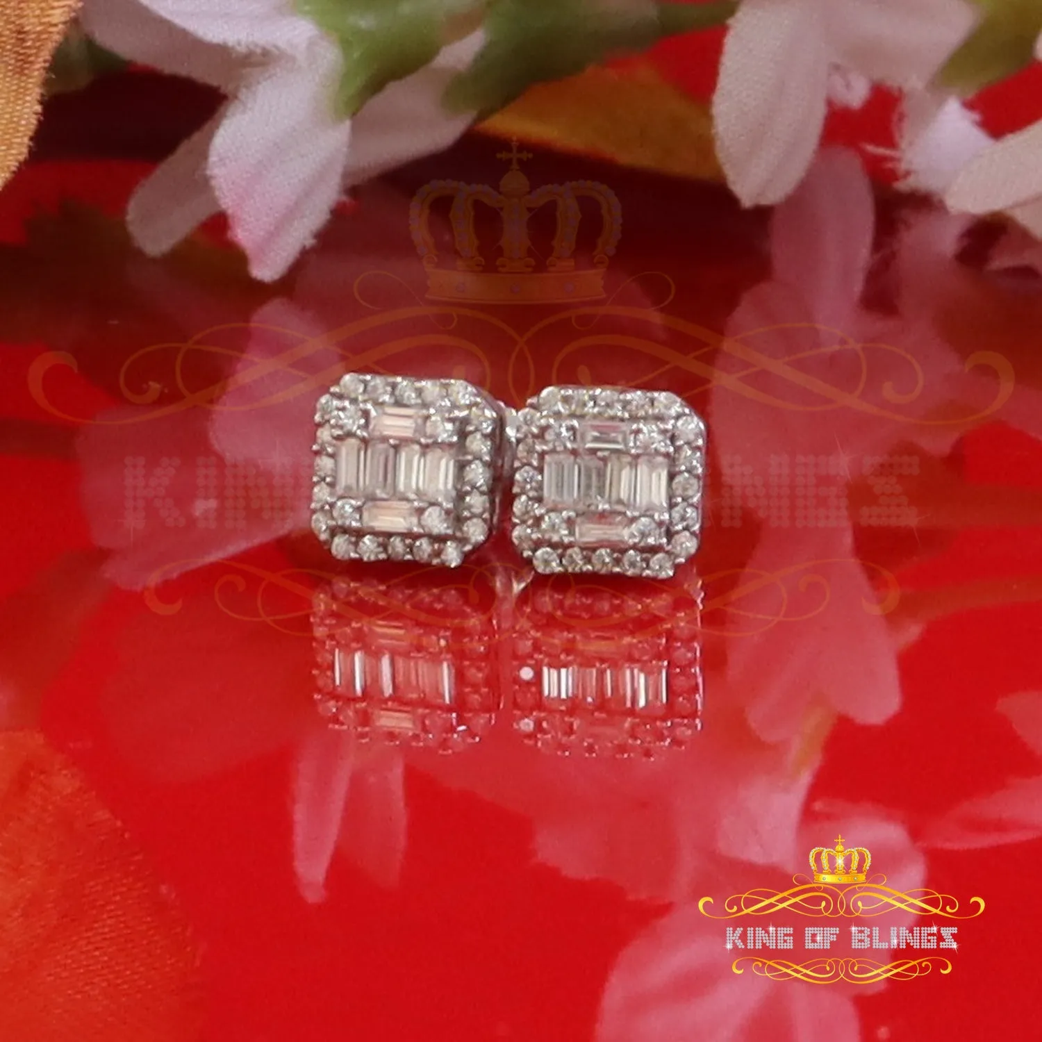 King  of Bling's Men's/Womens 925 Silver White 0.25ct VVS 'D' Moissanite Square Stud Earrings