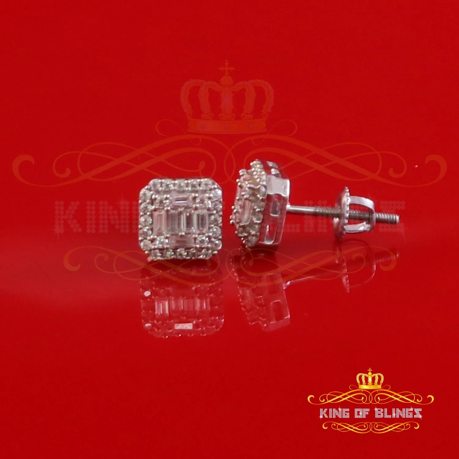 King  of Bling's Men's/Womens 925 Silver White 0.25ct VVS 'D' Moissanite Square Stud Earrings