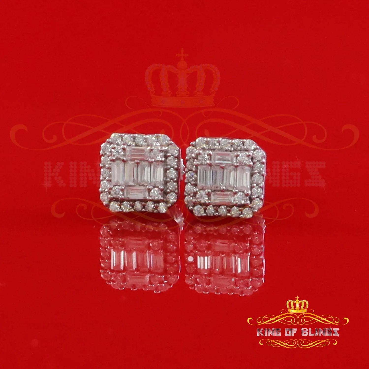 King  of Bling's Men's/Womens 925 Silver White 0.25ct VVS 'D' Moissanite Square Stud Earrings