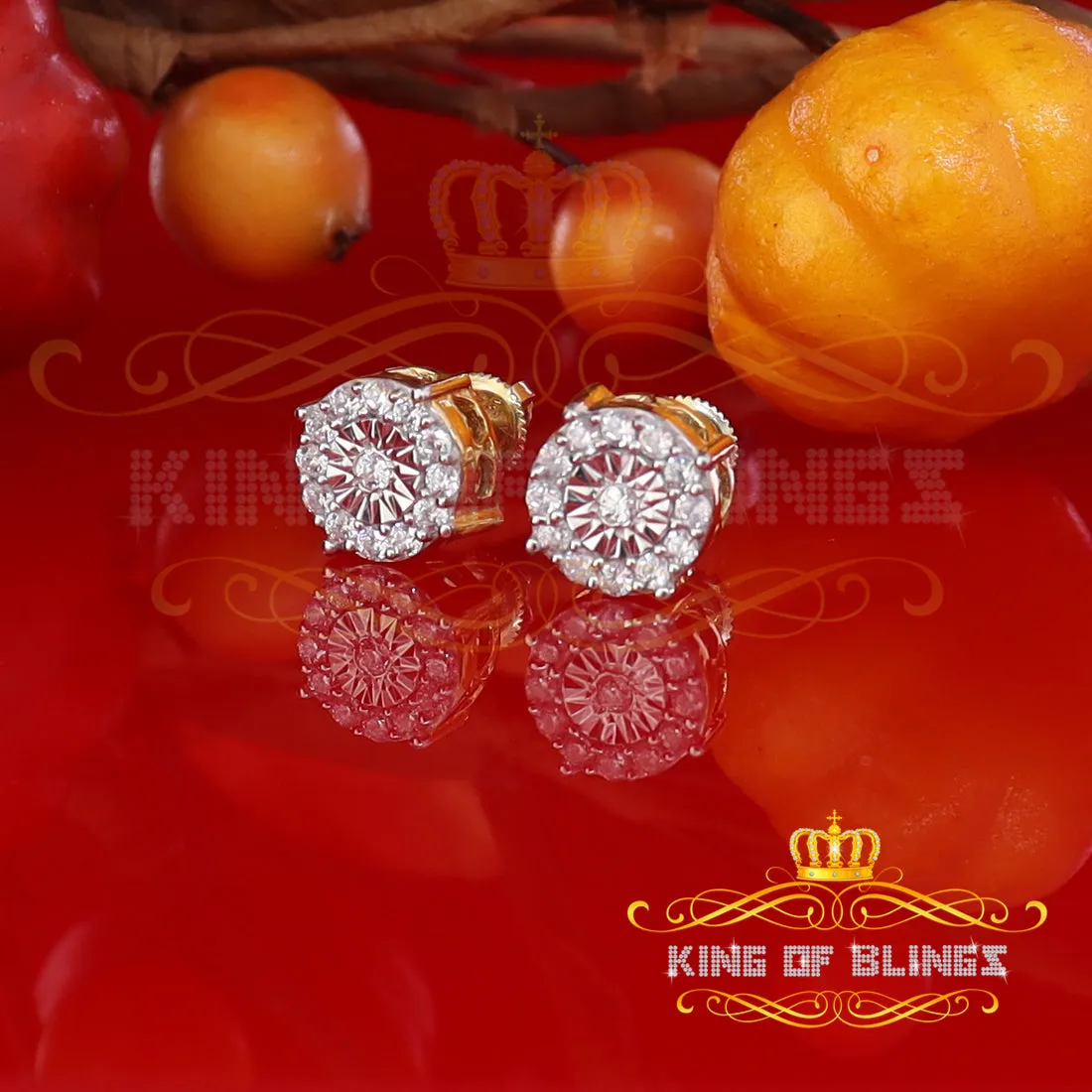 King of Bling's Yellow Silver 1.12ct Cubic Zirconia 925 Women's & Men's Hip Hop Square Earrings