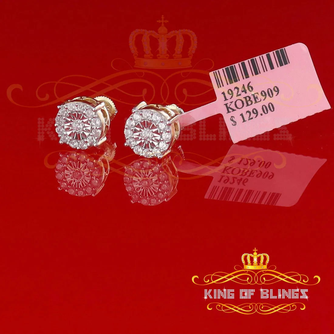 King of Bling's Yellow Silver 1.12ct Cubic Zirconia 925 Women's & Men's Hip Hop Square Earrings