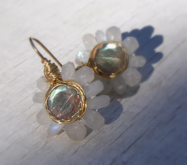 Labradorite & Moonstone Flower Earrings