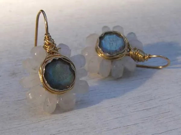 Labradorite & Moonstone Flower Earrings