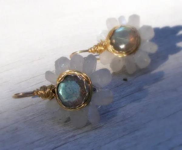 Labradorite & Moonstone Flower Earrings