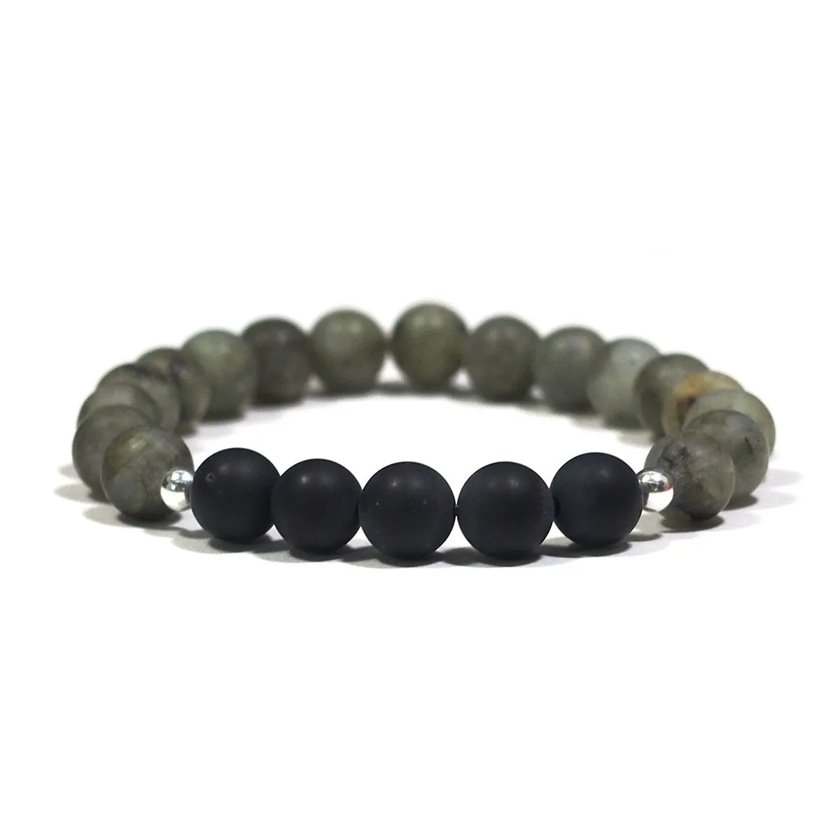 Labradorite and Onyx Stretch Bracelet with Matte Finish