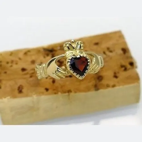 Ladies Garnet CZ 9ct Claddagh Ring