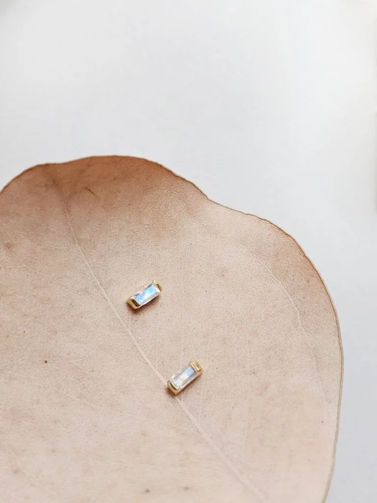 Little Gold Vesper Studs (Moonstone)