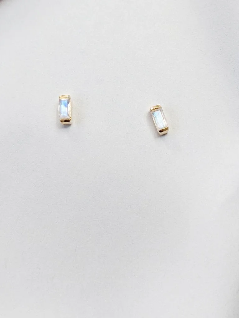 Little Gold Vesper Studs (Moonstone)