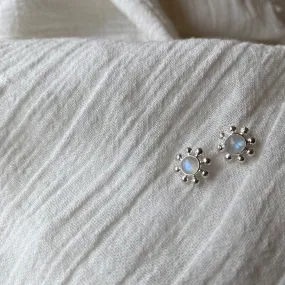 Little Sun Sterling Silver Rainbow Moonstone Stud Earrings