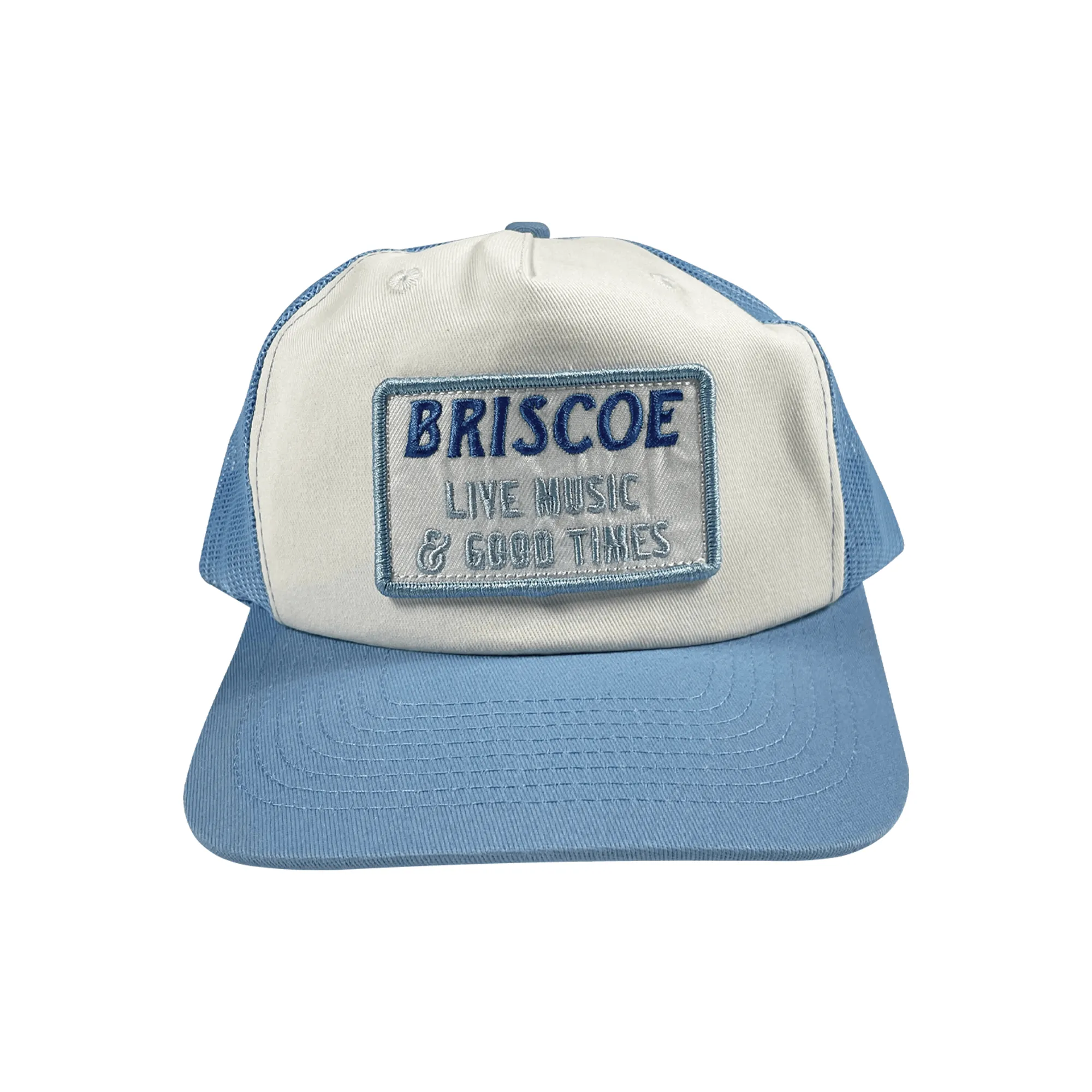 LIVE MUSIC & GOOD TIMES COTTON MESH TRUCKER HAT BLUE / WHITE