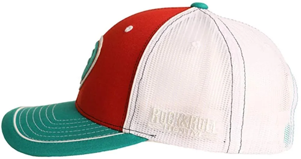 Logo Patch Adjustable Trucker Cap, Red/Turquoise