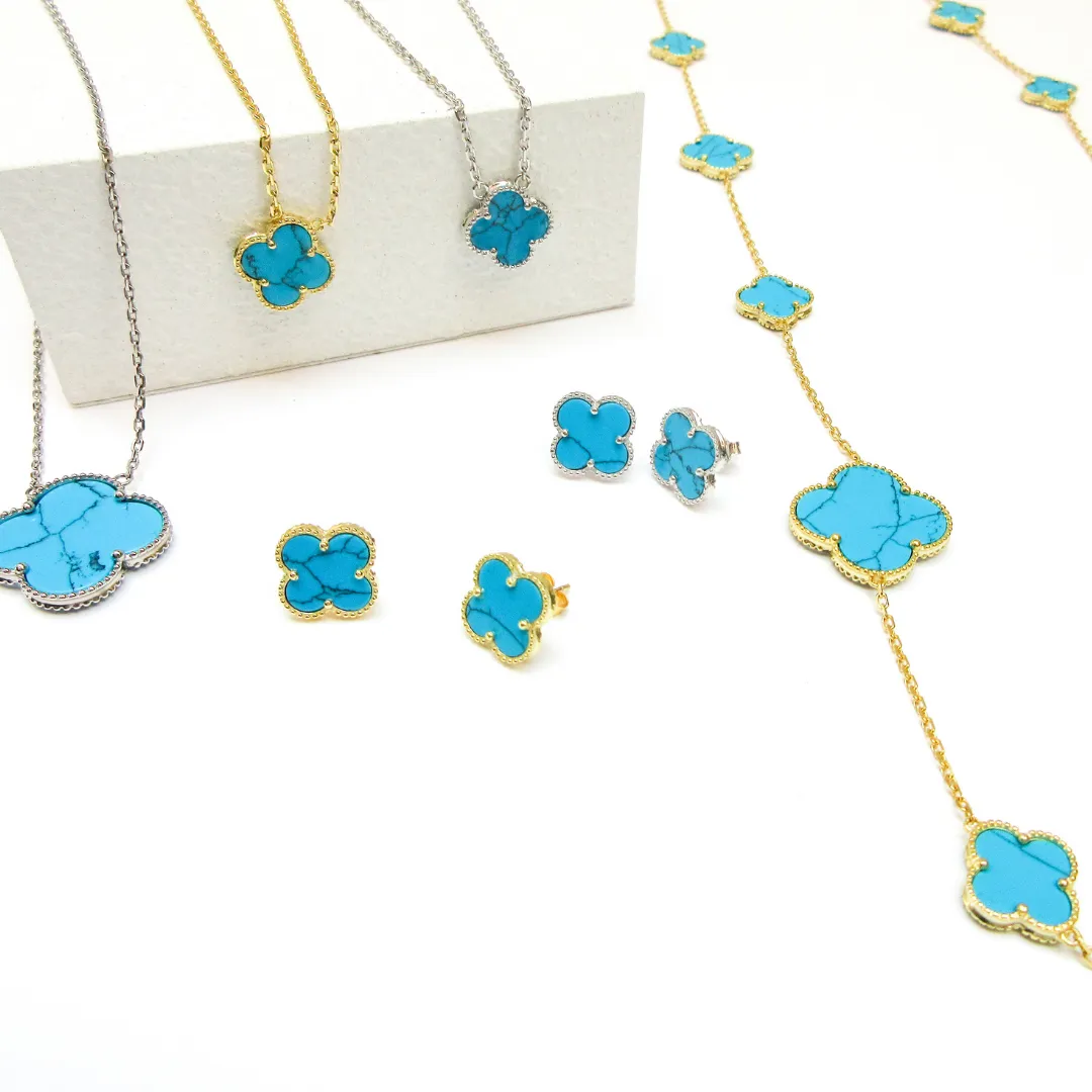 Long Multi Station Turquoise Clover Necklace