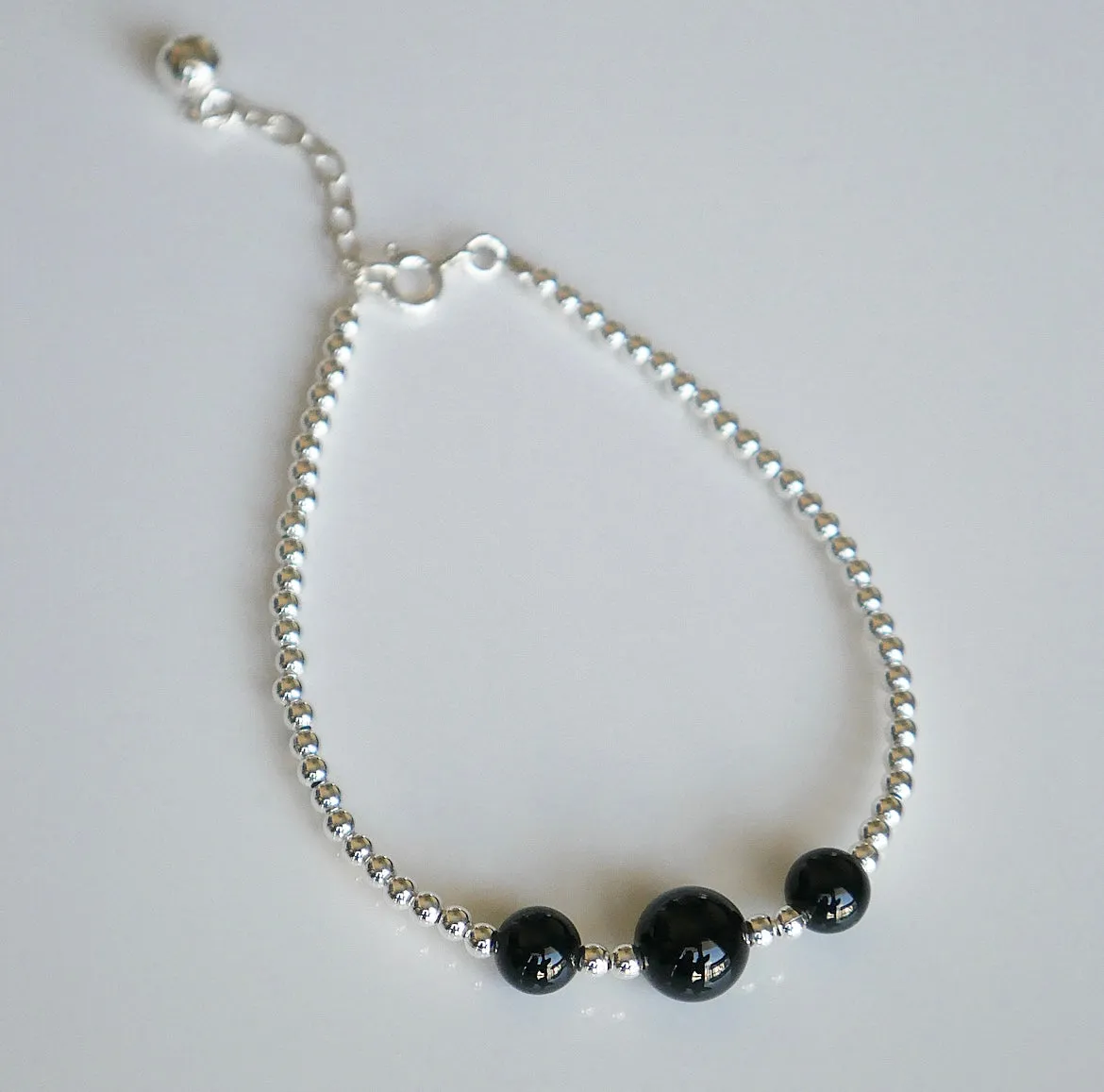 Lucky Three Onyx Silver Balls Classic Boho Bracelet