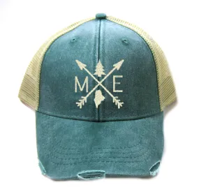 Maine Hat - Distressed Snapback Trucker Hat - Maine Arrow