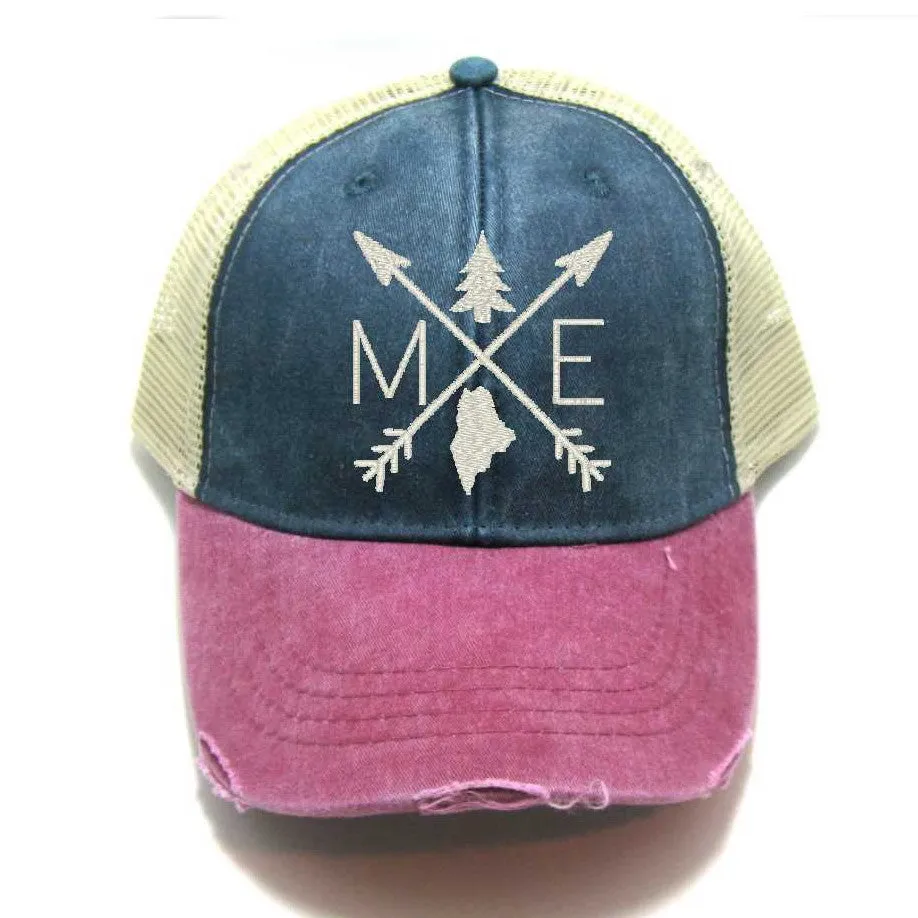 Maine Hat - Distressed Snapback Trucker Hat - Maine Arrow