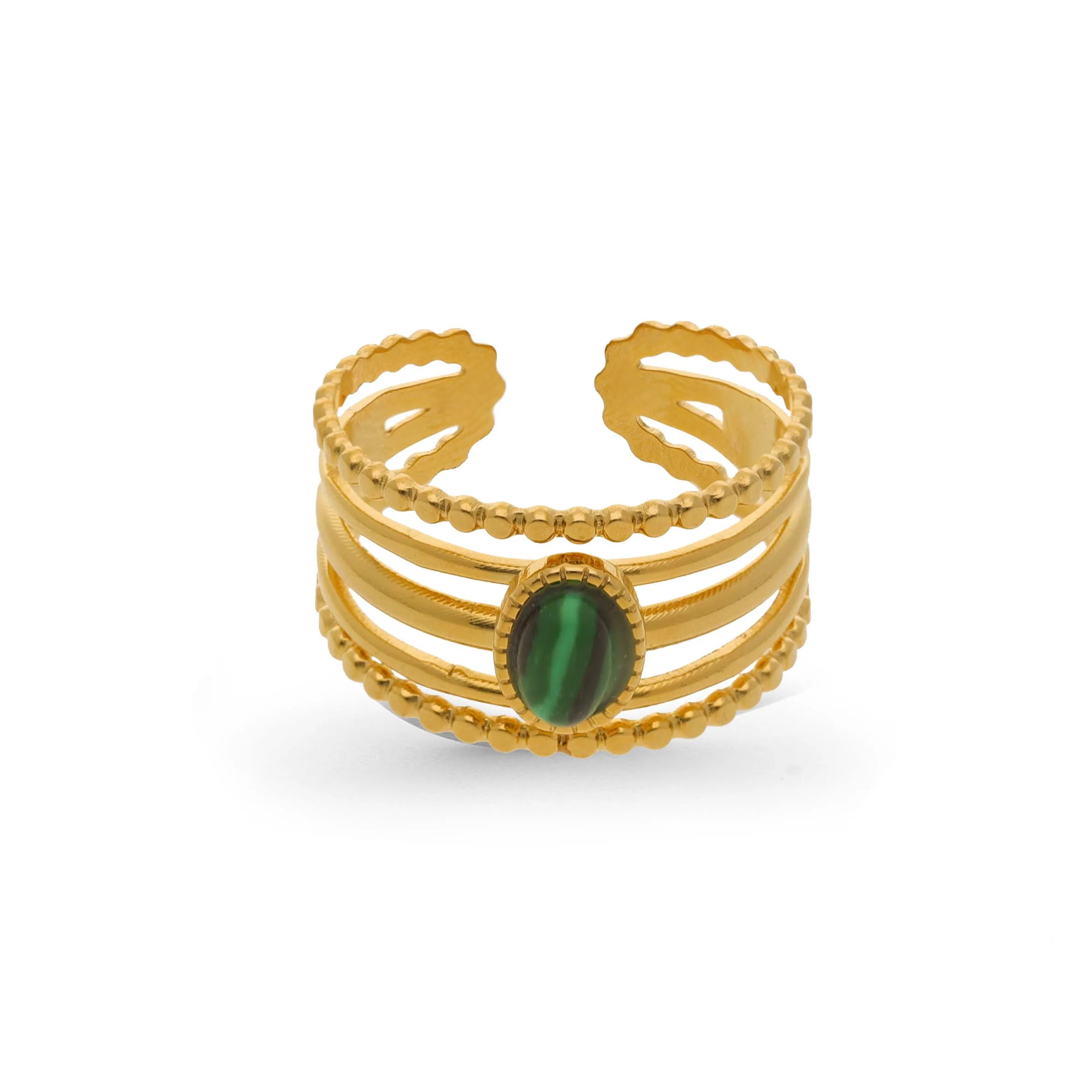 Malachite dot ring gold