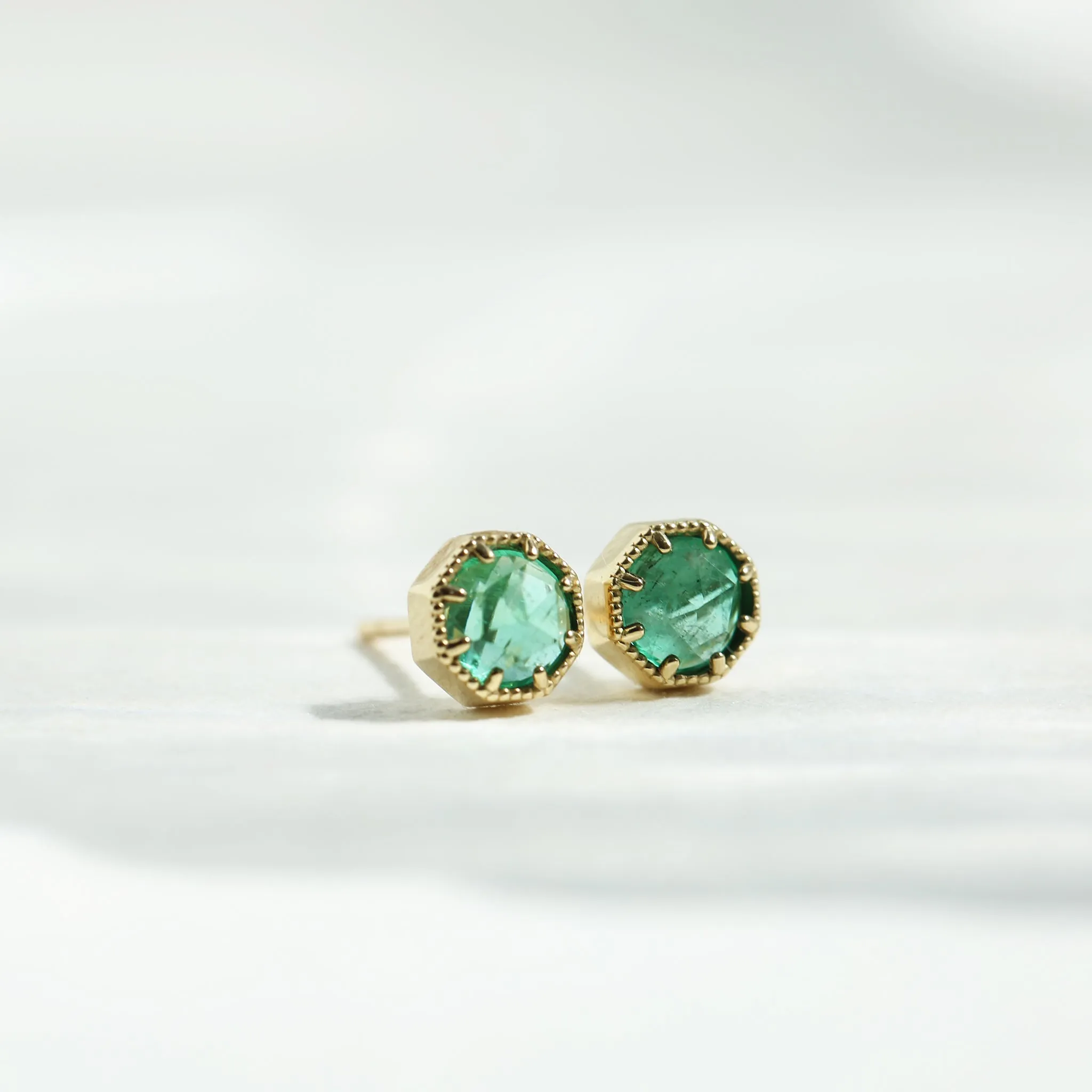 Maman Crown Bezel Emerald Earrings