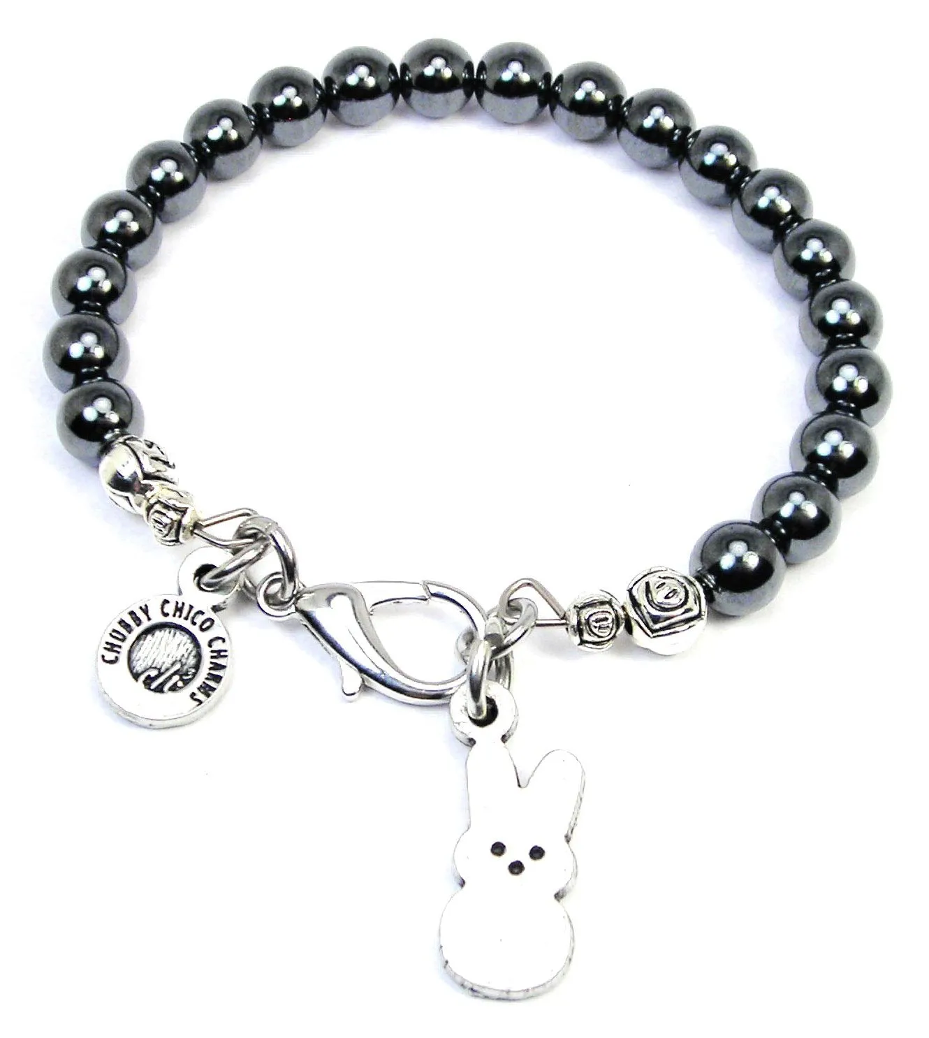 Marshmallow Bunny Hematite Glass Bracelet