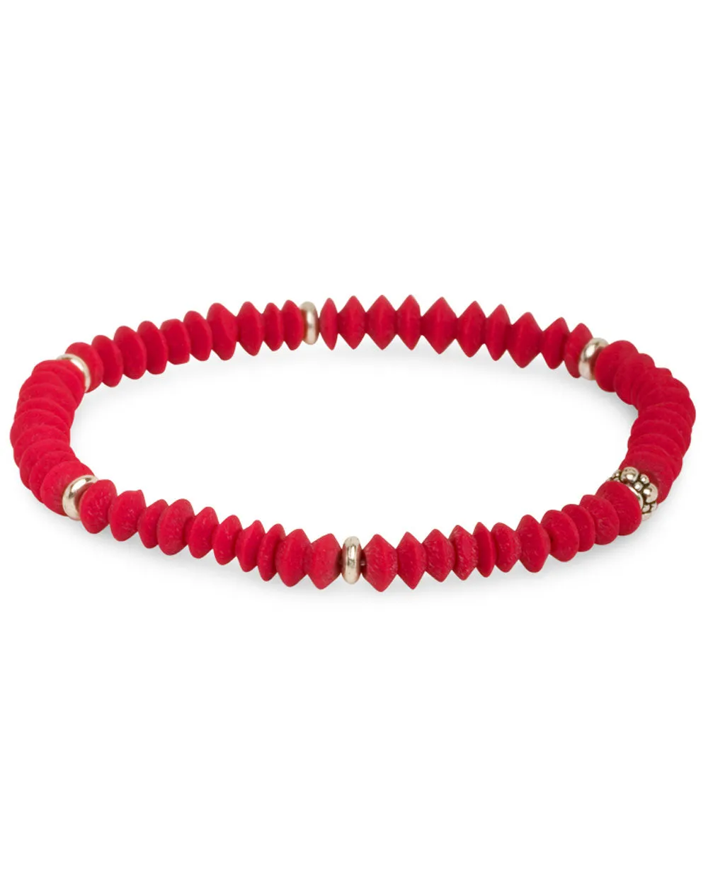 Matte Red Jade and Sterling Silver Beaded Bracelet