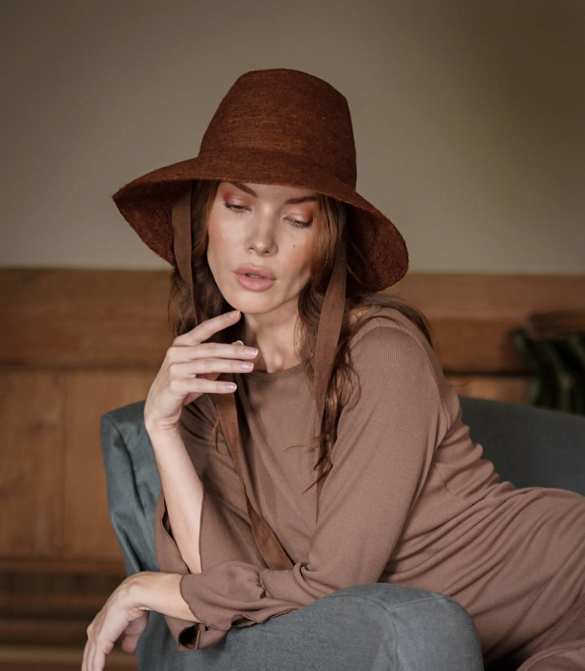 MEG Jute Straw Hat, in Burnt Sienna