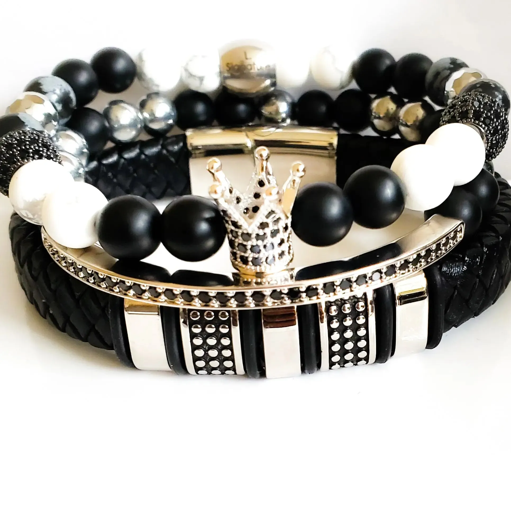 Men's Black and White Bracelet set