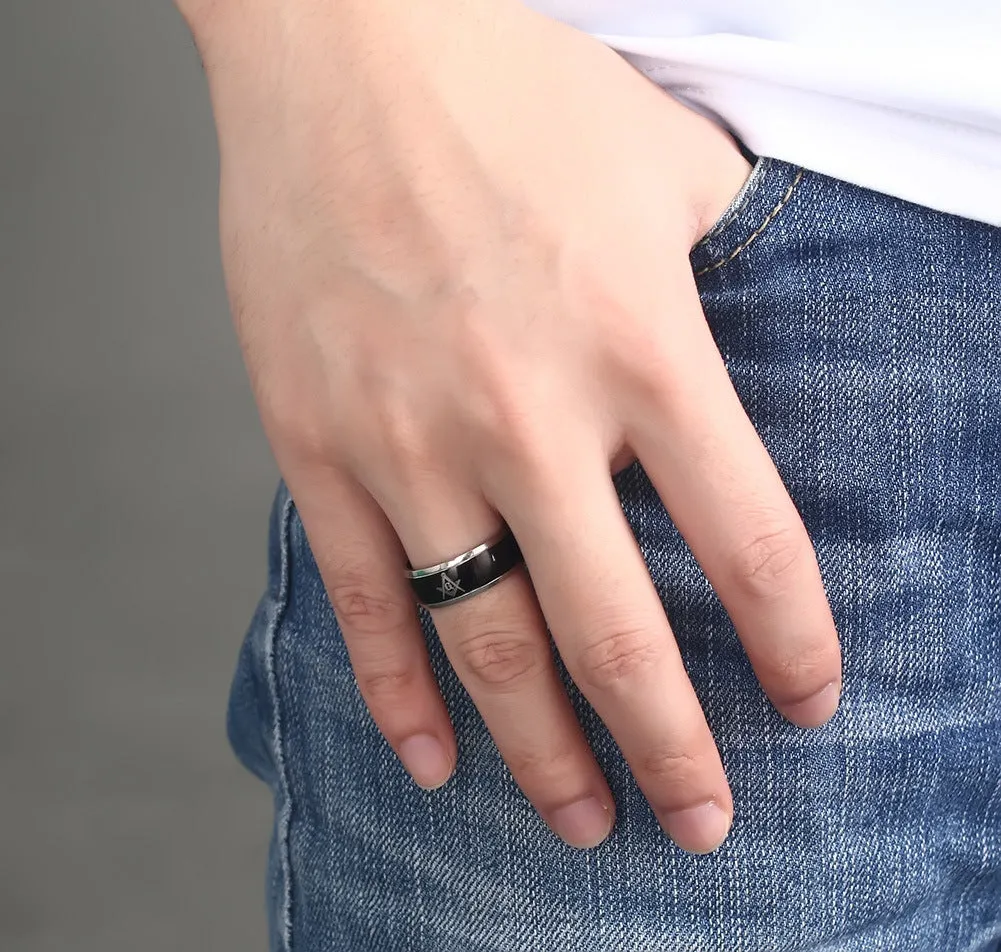 Mens Black Ring with Names Engraved