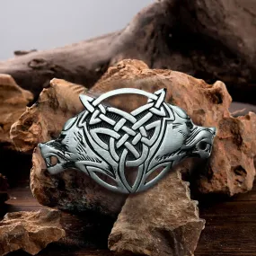 Men's DIY Wolf Head Celtic Knot Buckle Leather Belt