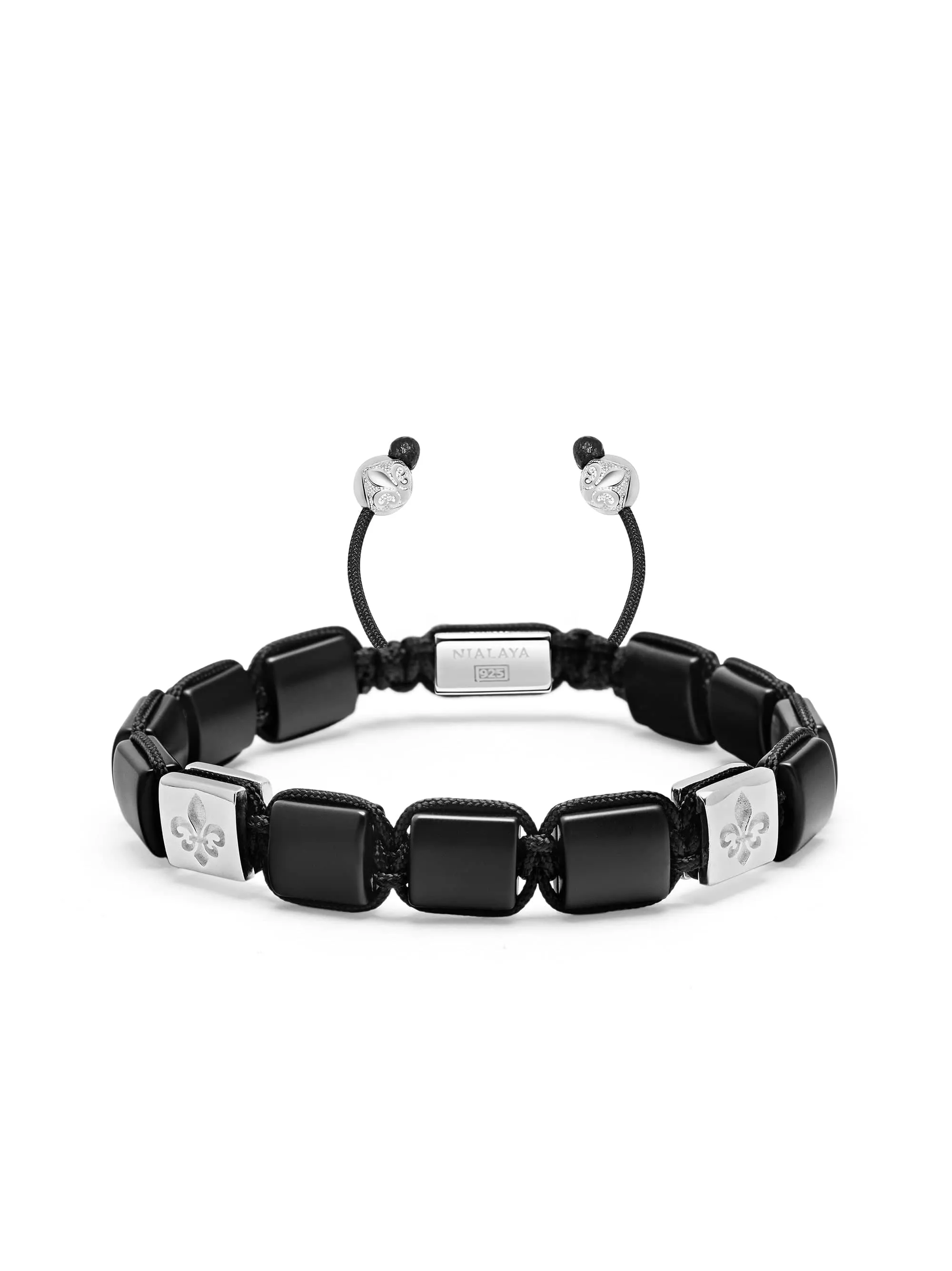 Men's Matte Onyx Flatbead Bracelet in Black and Sterling Silver