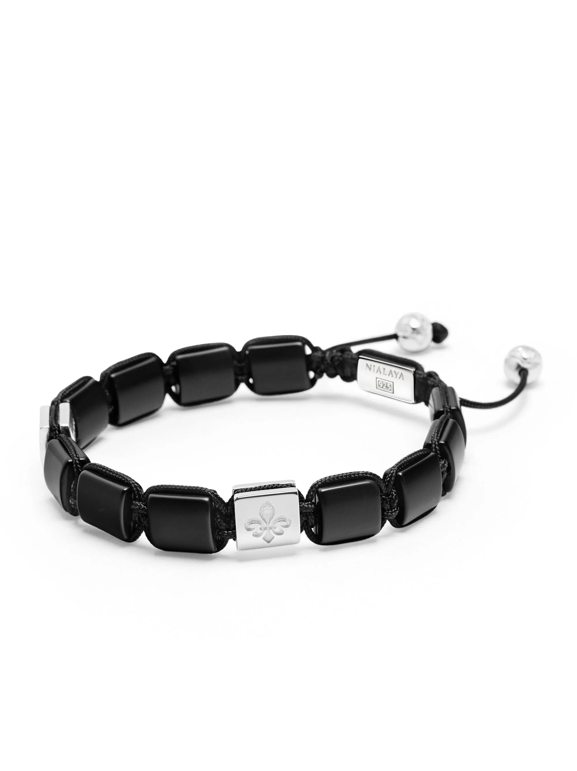 Men's Matte Onyx Flatbead Bracelet in Black and Sterling Silver