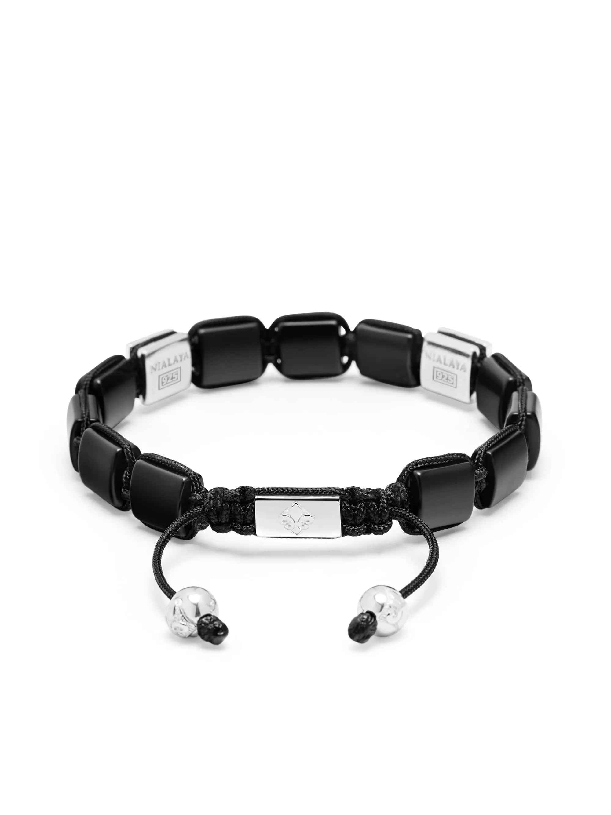 Men's Matte Onyx Flatbead Bracelet in Black and Sterling Silver