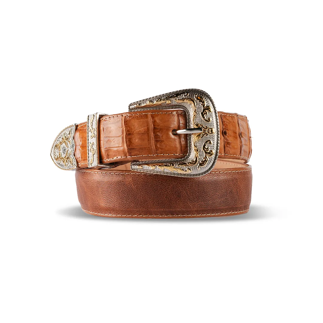 Mens Texas Country Belt Caiman Camel punta original