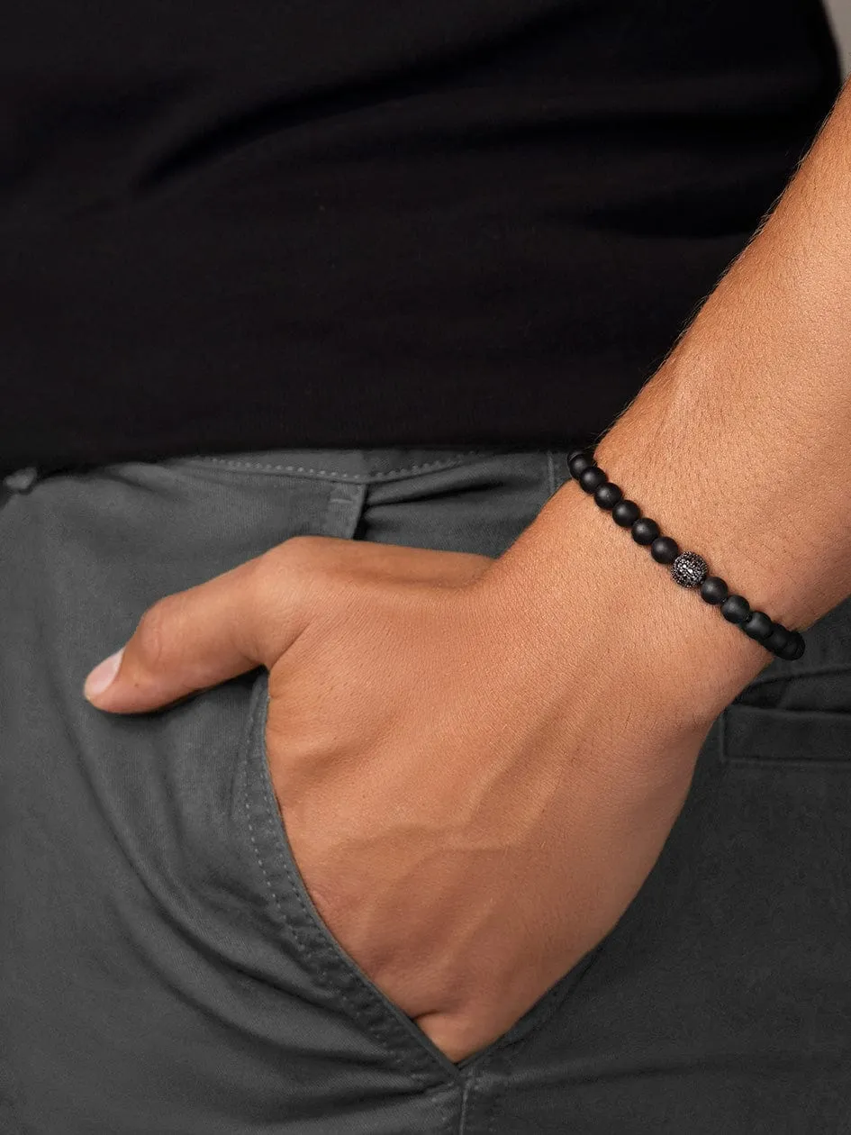 Men's Wristband with Matte Onyx and Black CZ Diamond