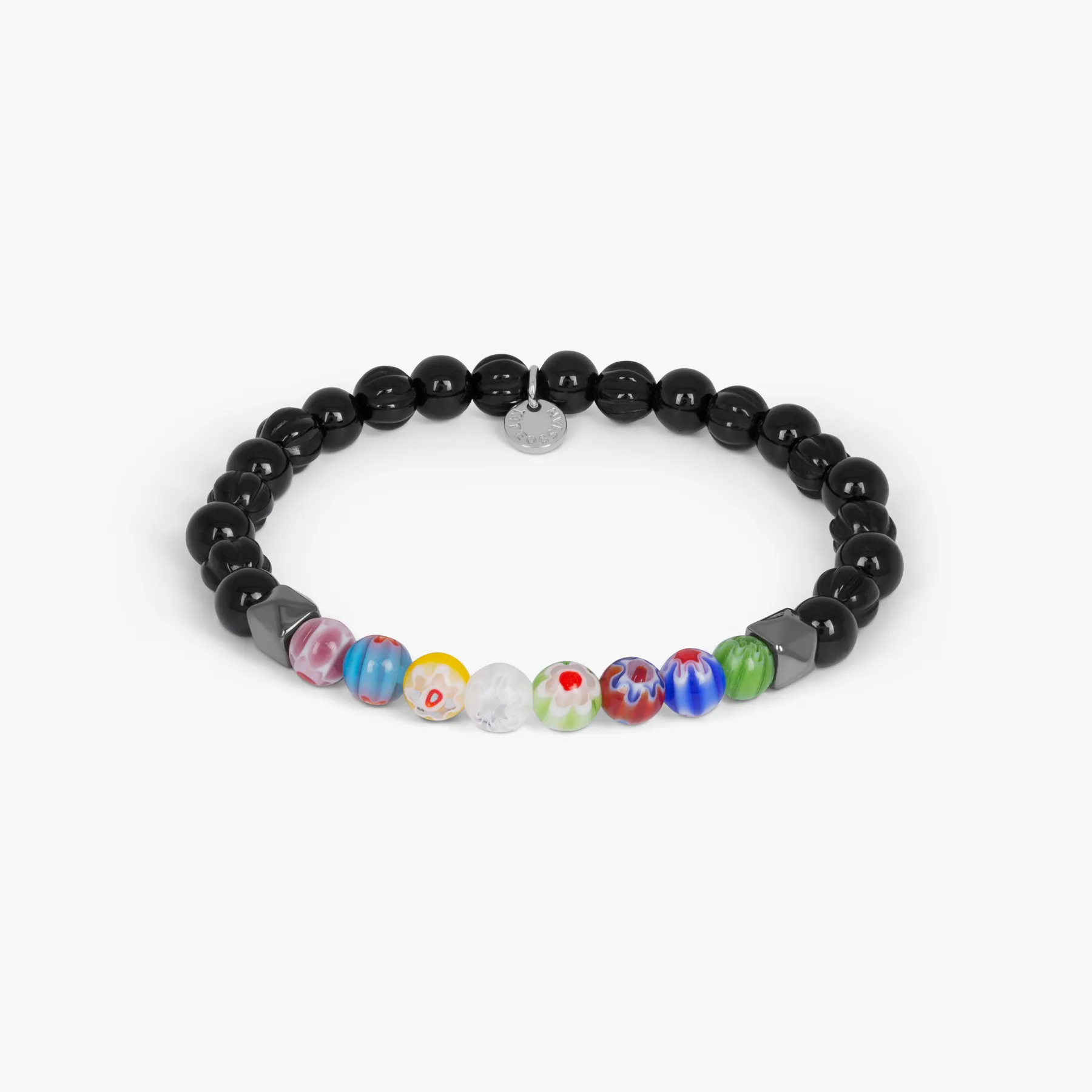 Millefiori Beaded Bracelet In Black Onyx With Murano Glass